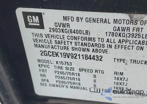 2002 Chevrolet Silverado 1500 Ls from USA, damaged, VIN 2GCEK19V921184432